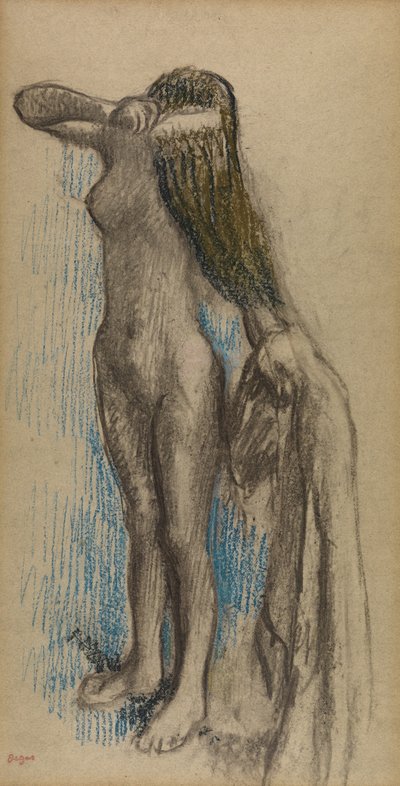 Femme se Coiffant, c.1887-90 (carboncillo y lápiz de color sobre papel) de Edgar Degas