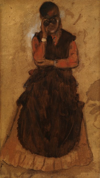 Chica mirando a través de los cristales de ópera (óleo sobre tabla) de Edgar Degas