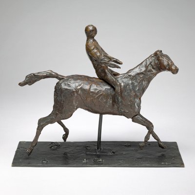 Caballo con jinete, caballo galopando, girando la cabeza a la derecha, pies sin tocar el suelo de Edgar Degas