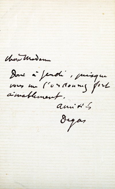 Carta del artista a Berthe Morisot (1841-95) de Edgar Degas