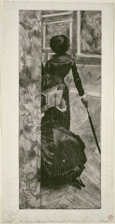 Mary Cassatt en la Galería de Pinturas del Louvre, 1879-80 de Edgar Degas