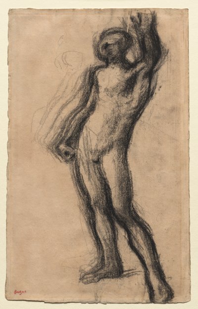 Hombre desnudo de pie, con la mano izquierda levantada, c. 1900 de Edgar Degas