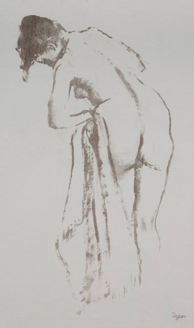 Mujer desnuda con toalla, de pie de Edgar Degas