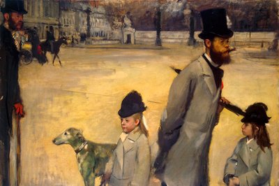 Place de la Concorde, Vizconde Lepic y sus hijas cruzando la Place de la Concorde, 1875 de Edgar Degas
