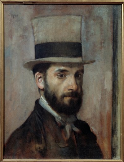 Retrato de Leon Joseph Florentin Bonnat (1833-1922) El pintor lleva un sombrero de copa. de Edgar Degas