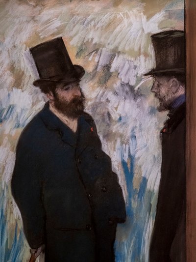 Retrato de amigos, en la escena (detalle) (también conocido como "Retrato de Ludovic Halevy y Albert Boulanger-Cave"). 1879. de Edgar Degas