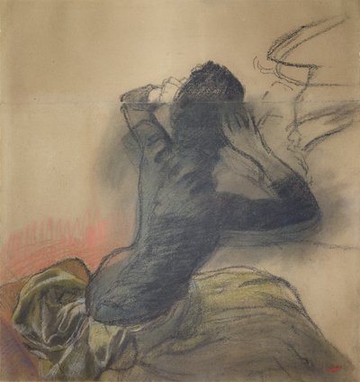 Mujer sentada ajustándose el cabello, c.1884 de Edgar Degas