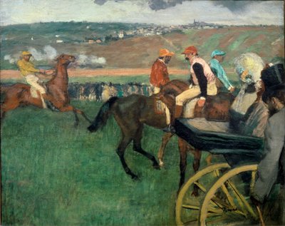 El hipódromo, jinetes aficionados cerca de un carruaje de Edgar Degas