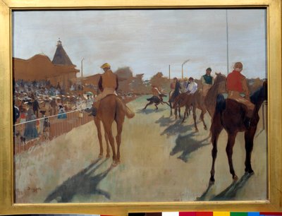 El desfile de caballos de carrera frente a las tribunas de Edgar Degas