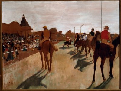El desfile o caballos de carrera frente a las gradas de Edgar Degas