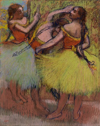 Tres bailarinas con cabello en trenzas de Edgar Degas