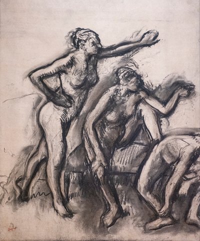 Tres bailarinas desnudas. Alrededor de 1903. Carbón sobre papel de calco. de Edgar Degas