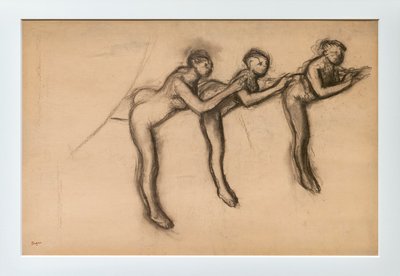 Tres bailarinas desnudas en arabesco. Alrededor de 1892-1895. Carbón sobre papel pegado en cartón. de Edgar Degas