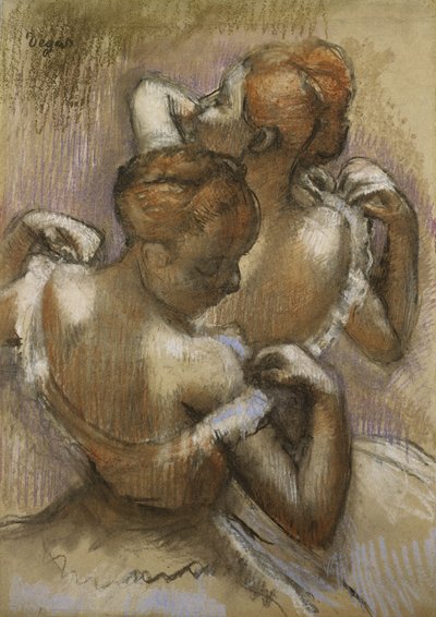 Dos bailarinas ajustando sus tirantes, c.1897 de Edgar Degas