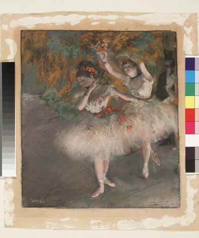 Dos bailarinas entrando al escenario, c.1877-78 de Edgar Degas