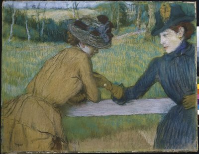 Dos mujeres apoyadas en una barandilla de Edgar Degas