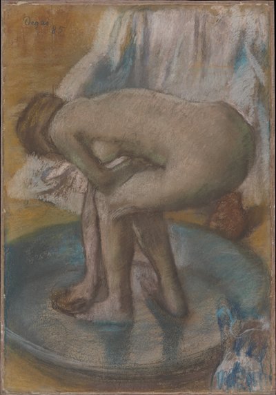 Mujer bañándose en una bañera poco profunda de Edgar Degas