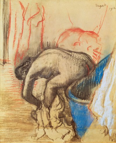 Mujer secándose la pierna izquierda de Edgar Degas