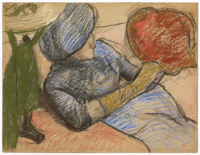 Mujer sosteniendo un sombrero en la mano, c.1885 de Edgar Degas