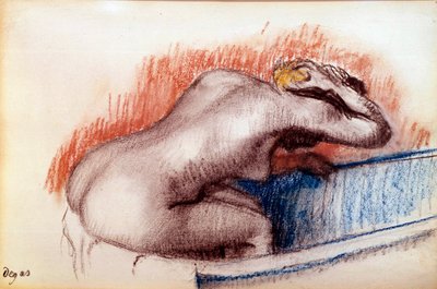 Mujer lavándose en un baño de Edgar Degas