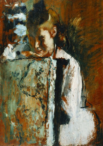 Joven sentada apoyada en el respaldo de una silla, c.1889 de Edgar Degas