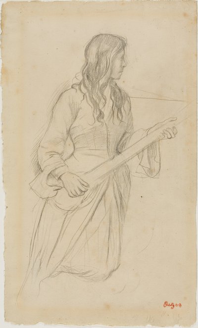Joven tocando una mandolina, estudio para el retrato de la señorita Fiocre en el ballet "La Source" de Edgar Degas