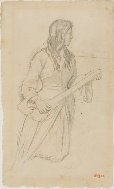 Joven tocando una mandolina, estudio para el retrato de la señorita Fiocre en el ballet "La Source" de Edgar Degas