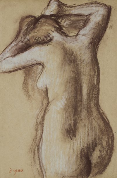 Joven desnuda peinándose, c.1889-90 (pastel sobre papel) de Edgar Degas