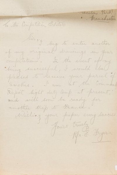 Carta al editor de un concurso de periódico, 1917 de Edgar Fryer