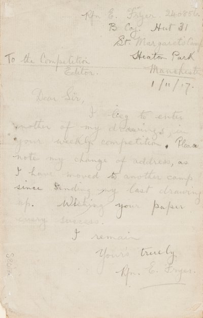 Carta al editor de un concurso de periódico, 1 de noviembre de 1917 de Edgar Fryer