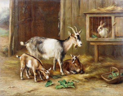 Cabras junto a una conejera de Edgar Hunt