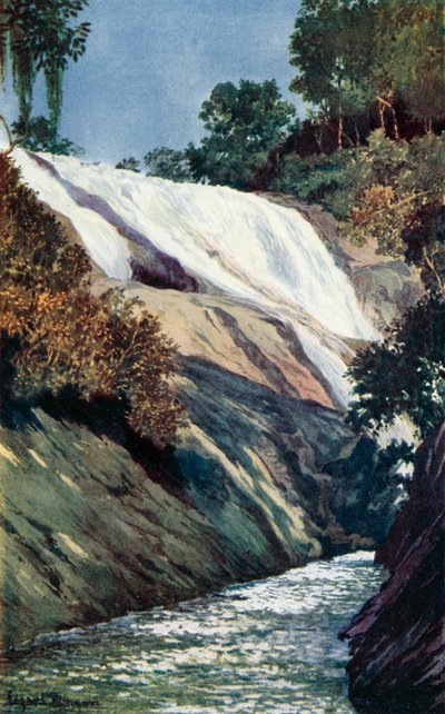 Una cascada en Tijuca, Río (litografía en color) de Edgar L. Pattison