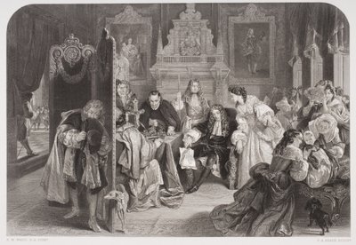Jacobo II (1633-1701) recibiendo noticias del desembarco del Príncipe de Orange, grabado por F.A. Heath de Edgar Melville Ward