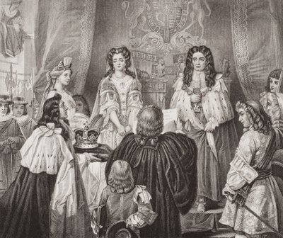 La corona ofrecida a Guillermo y María por los Lores y Comunes en Whitehall, 12 de febrero de 1689, de 