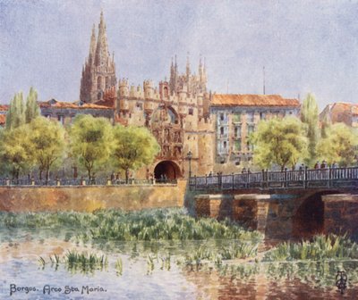 Norte de España: Burgos, Arco Sta Maria (litografía en color) de Edgar T. A. Wigram