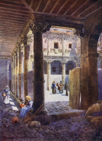 Norte de España: Burgos, Patio de la Casa de Miranda (litografía en color) de Edgar T. A. Wigram