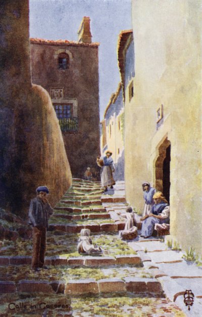 Northern Spain: Caceres, Calle de la Cuesta de Aldana (colour litho) de Edgar T. A. Wigram