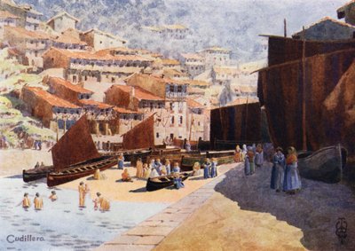 Norte de España: Cudillero, El Puerto (litografía en color) de Edgar T. A. Wigram