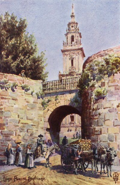 Norte de España: Lugo, La Puerta de Santiago (litografía en color) de Edgar T. A. Wigram