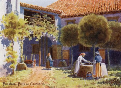 Norte de España: Pamplona, Un patio cerca de la Catedral (litografía en color) de Edgar T. A. Wigram
