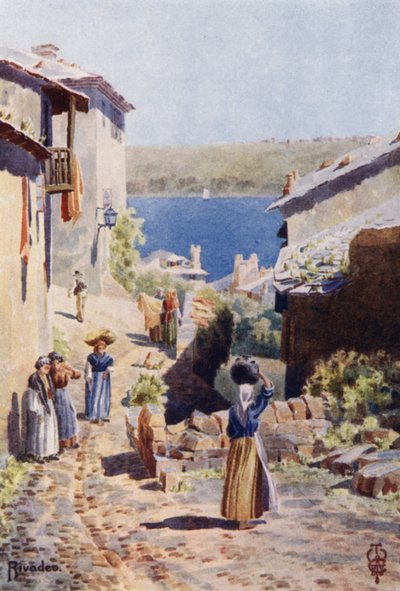 Norte de España: Rivadeo, una aproximación al puerto (litografía en color) de Edgar T. A. Wigram