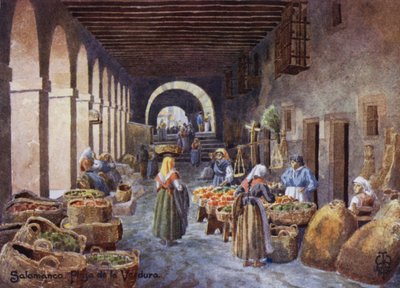 Norte de España: Salamanca, Arcadas de la Plaza de la Verdura (litografía en color) de Edgar T. A. Wigram