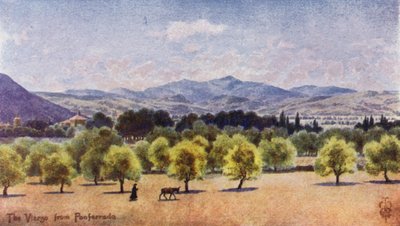 Norte de España: El Vierzo, desde Ponferrada, mirando hacia el puerto de Piedrafita (litografía en color) de Edgar T. A. Wigram