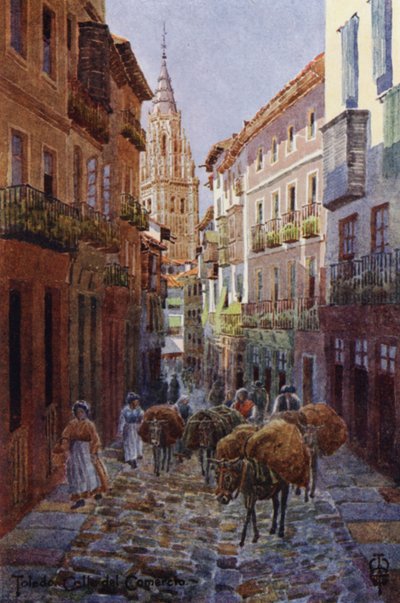 Norte de España: Toledo, Calle del Comercio, con la Torre de la Catedral (litografía en color) de Edgar T. A. Wigram