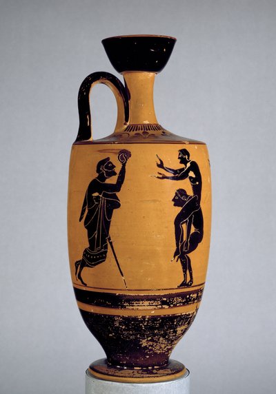 Lekythos de figuras negras áticas decorada con un anciano lanzando una pelota a un joven, c.500 a.C. de Edinburgh Painter