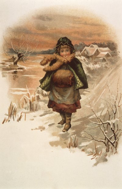Niña en un camino nevado, ilustración de Donde viven los lirios, 1889 de Edith S. Berkeley