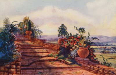 Las escaleras de la Casa de Gobierno, Pretoria (litografía en color) de Edith Struben