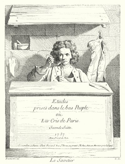 El zapatero (grabado) de Edmé (after) Bouchardon