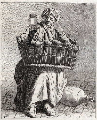 El comerciante de coñac - Pequeño oficio de París (Études prises dans le bas Peuple, ou les Cris de Paris) - grabado por Edme Bouchardon (1698-1762) de Edmé Bouchardon