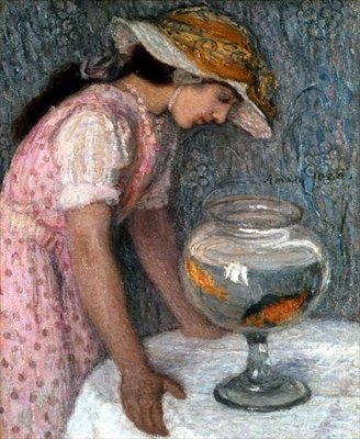 Niña con un pez dorado de Edmond François Aman Jean